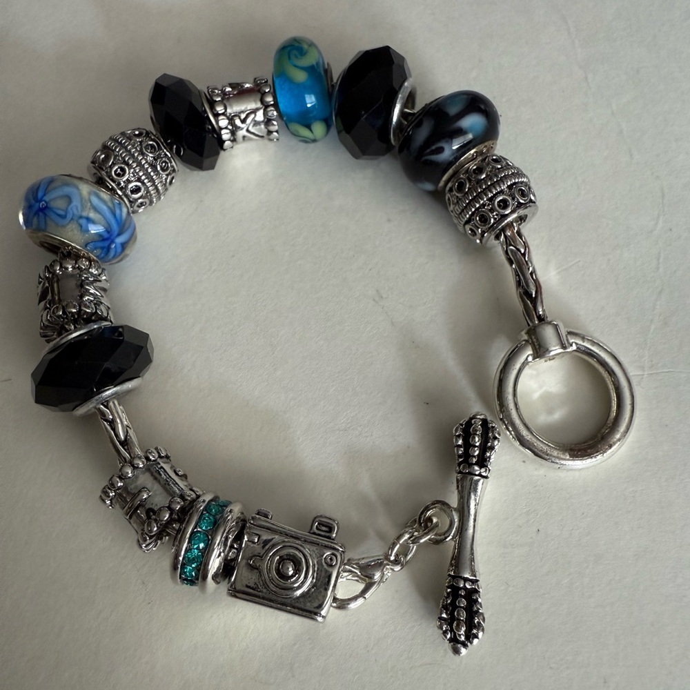 Silver Tome Charm Bracelet with Charms